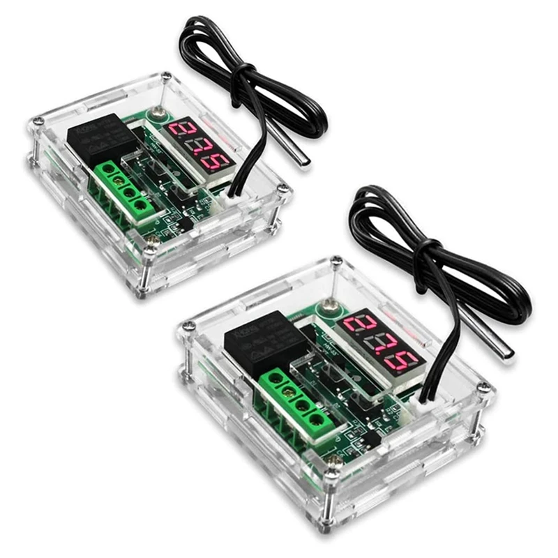 

2 Pcs Temperature Controller Module with Case - XH-W1209 Red Digital Display Thermostat DC 12V with Waterproof Probe
