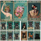 Металлический постер с изображением красивых цветов, настенное искусство, картина, табличка с черной кошкой, жестяная железная табличка, украшение для бара, клуба, гостиной, дома