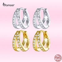 bamoer 100 925 sterling silver classic modern women hoop earrings noble exquisite zircon wedding elegant jewelry 2021 gxe1187