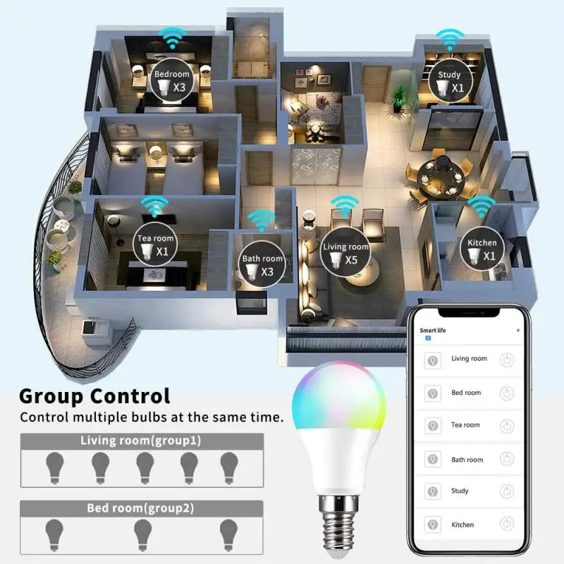

E14 WiFi Smart LED Light Bulb 6W RGB Color Changing Smart Light Bulb Smart Life Remote Control With Alexa Google