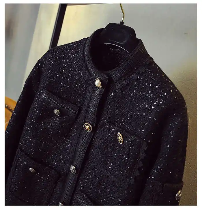 

Autumn Spring 2021 Women's High-end quality tweed coat Fashion women elegant pockets coat C002