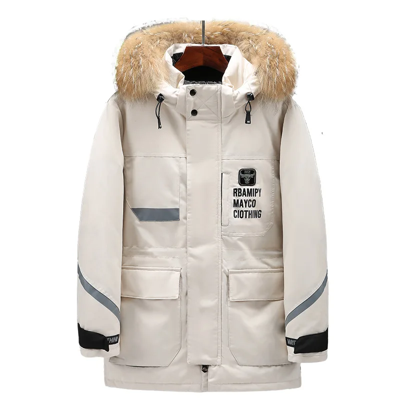 -30 Degree Couple Winter Mens Jacket Long Keep Warm Thicken Coat Men Fashion Hooded Fur Collar Windbreaker Down Parka Hot Sales