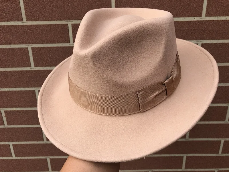 Wool Felt Camel Color Crushable Fedora Hats For Men Women