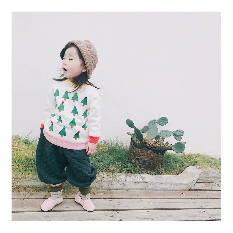 Tonytaobaby Winter Clothes New Children's Clothing White Christmas Tree Knit Sweater Baby Girl Sweater Christmas Sweater