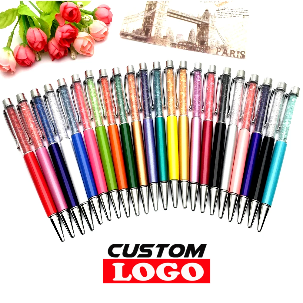100 шт./лот металлическая шариковая ручка с кристаллами креативный стилус для