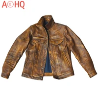 vintage genuine leather jacket men goatskin leather coat short mens leather jackets spring autumn 2021 chaquetas hombre