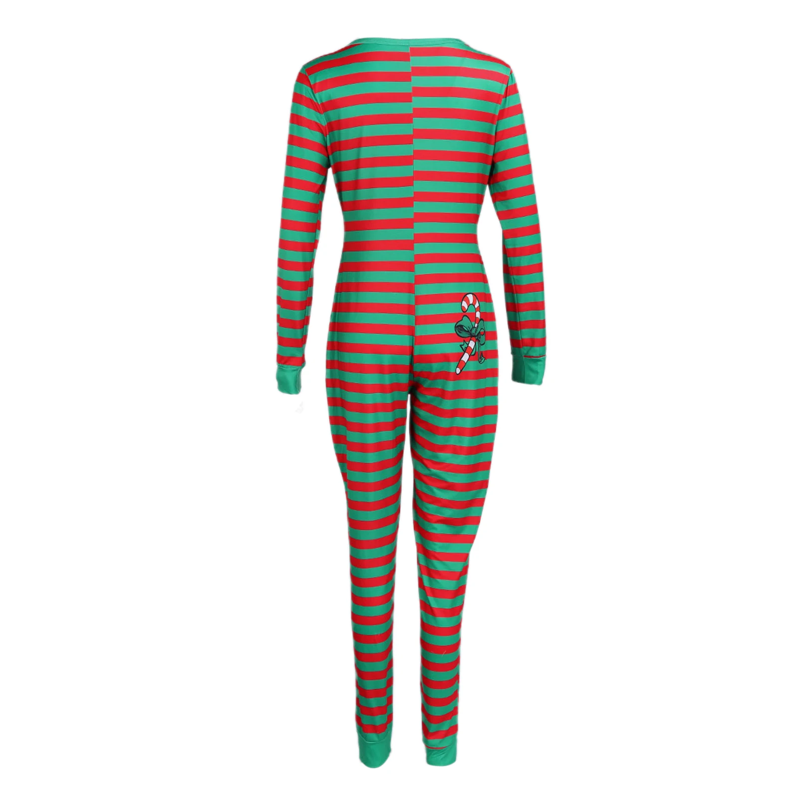 Женский Пижамный комбинезон в полоску с длинным рукавом и глубоким V образным