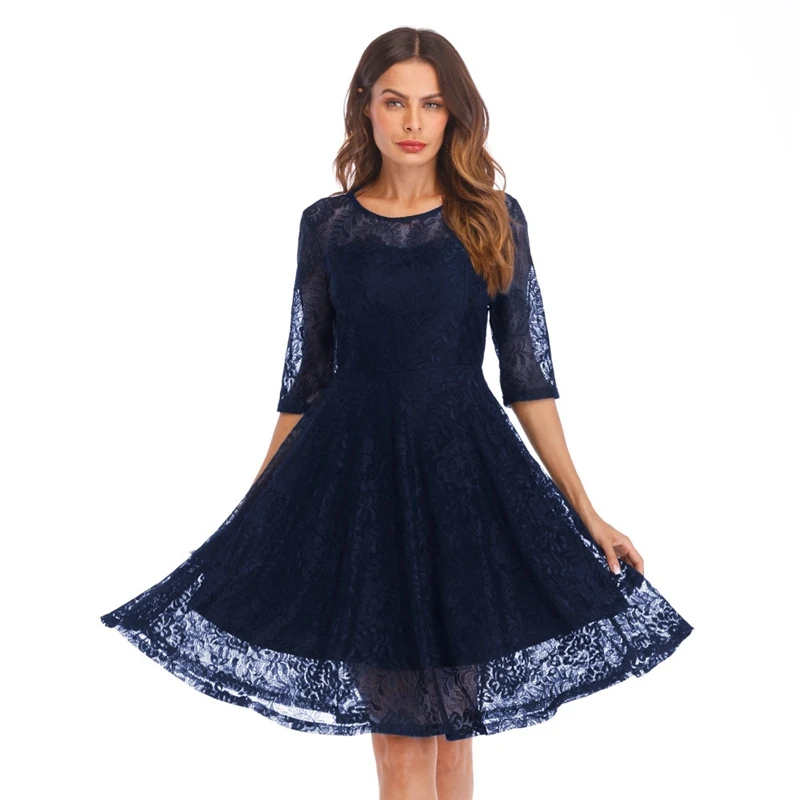 Элегантное платье с круглым вырезом коротким рукавом бордовое кружевное по