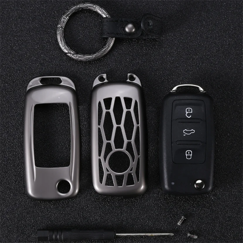 Чехол для автомобильного ключа из сплава с держателем ключей Volkswagen VW Golf Passat Tiguan Gol
