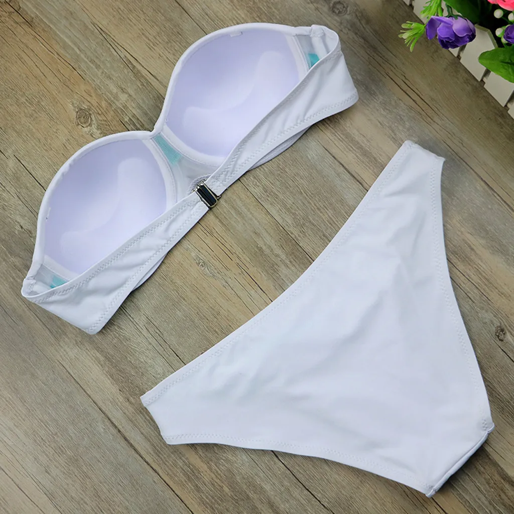 

women's swimsuit Polyester bikini bottoms Women Sexy Bandage Sports Suit High Cut Tube Top Split Swimsuit Female Bikini