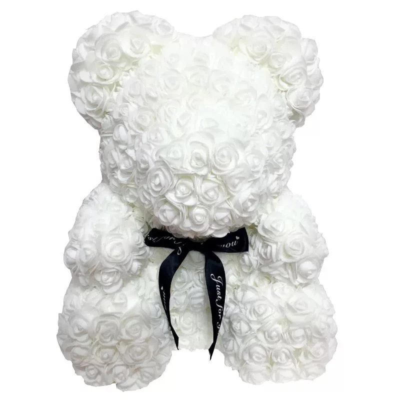 40cm white Прямая поставка 40 см розовый медведь сердце искусственный цветок Роза плюшевый медведь для женщин День Святого Валентина Свадьба День рождения Рождественский подарок - Цвет: 40cm white