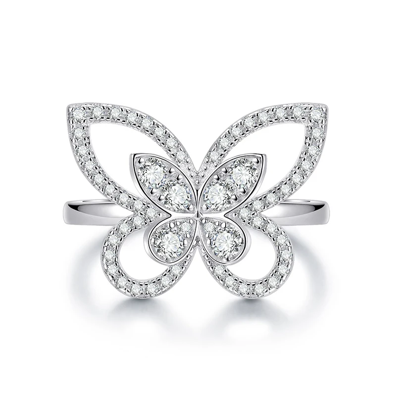 

Classic 925 Sterling Silver Plated Gold Rings Butterfly Shape Moissanite Diamond Ring Luxury Fashion Brand Jewelry