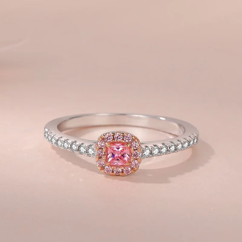 

Luxury White Gold Plated Wedding Ring Colour Gems Crystal Bridal Ring White and Pink Zircon Promise Ring Engagement Jewelry