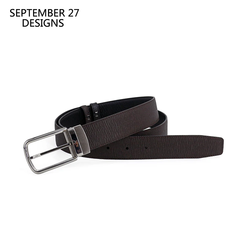 Double-sided 100%Cowhide Leather Belt Men Business High Quality Genuine Leather Belt Male Fashion Pin Buckle Casual Luxury Belts
