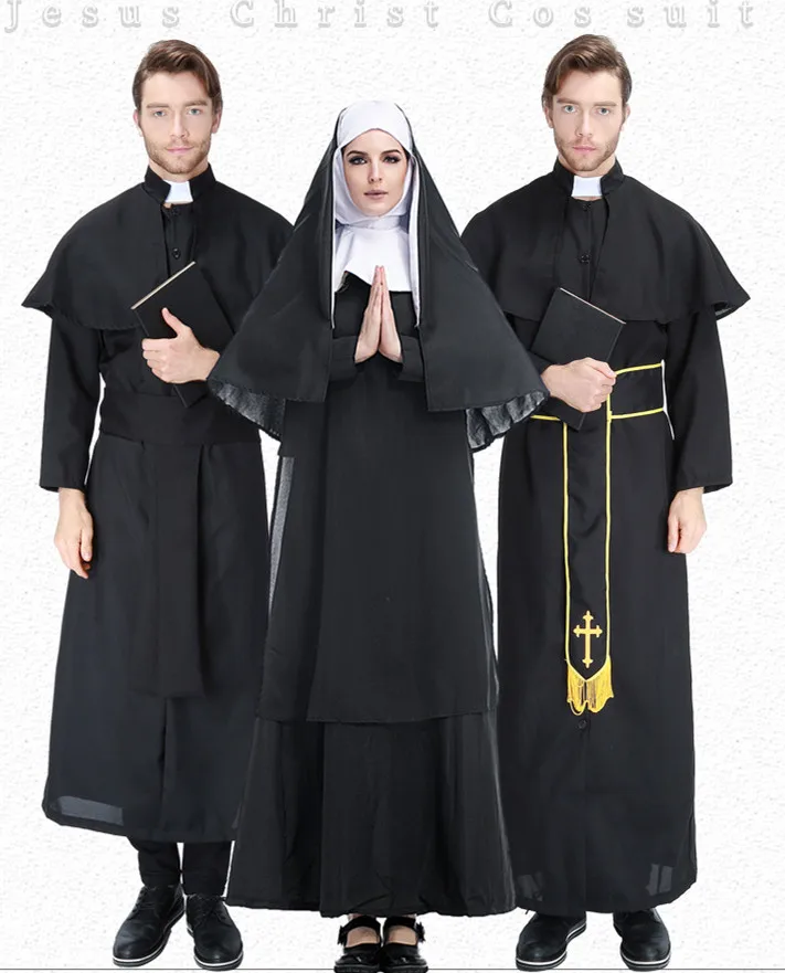 M-XL-Disfraz de Jesús para hombre y mujer, nueva prenda de disfraz de los amantes de María, sacerdote, para Halloween, nuna negra, 2020