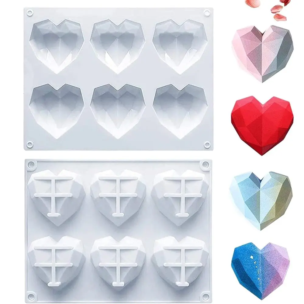 

6 Diamond Hearts Mousse Silicone Mold For DIY CupCake Jelly Chocolate Candy Pastry Dessert Soap Bakeware Kitchen Accessories