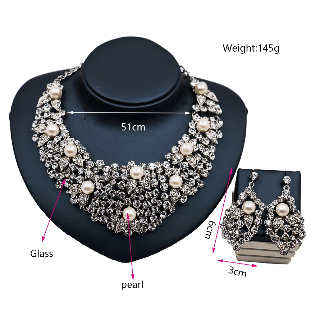 Винтажные Ювелирные наборы для женщин большой ожерелье серьги набор Дубай