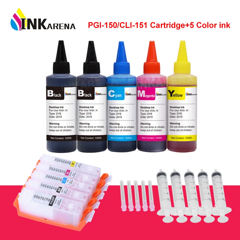 

INKARENA 5100ml Bottle Dye Ink + PGI-150 CLI-151 Printer Ink For Canon PIXMA MG5410 MG5510 MG5610 MG6310 MG6410 MG6610 MG711