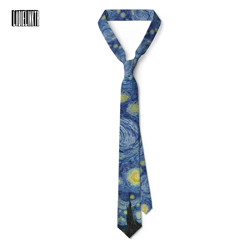 

New Van Gogh Oil Painting Tie For Men Star Moon Night Retro Fun 8cm Wide Slim Necktie Accessories Daily Wear Wedding Party Gift