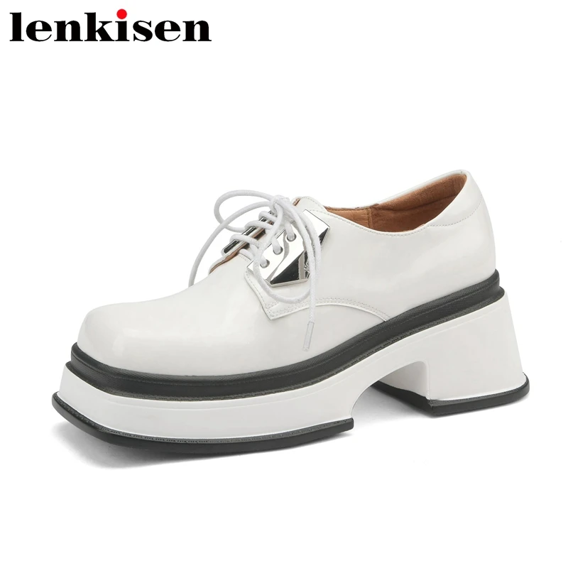 

Женские туфли-лодочки Lenkisen, из натуральной кожи с перекрестной шнуровкой, с квадратным носком, на толстой подошве и высоком каблуке, в стиле ...