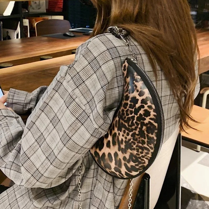 

Female Underarm Small Bag Ins Fashion Leopard Tote New PU Leather Women's Handbag Chain Shoulder Messenger Bag