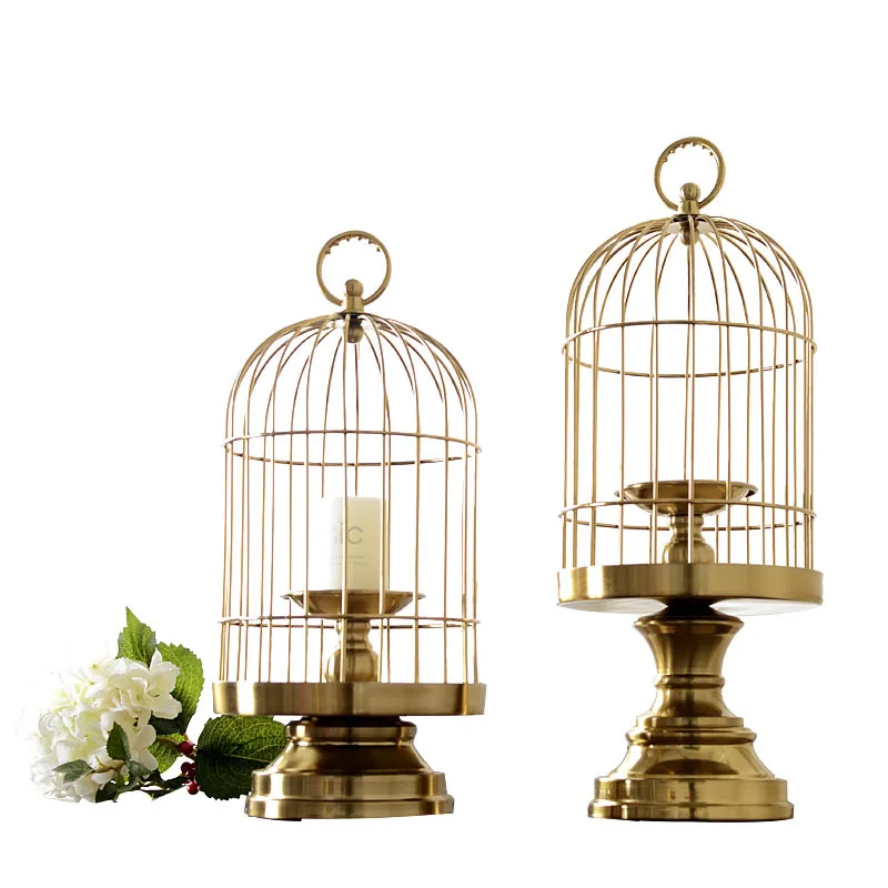 Китайский креативный подсвечник в виде птичьей клетки Золотой Железный