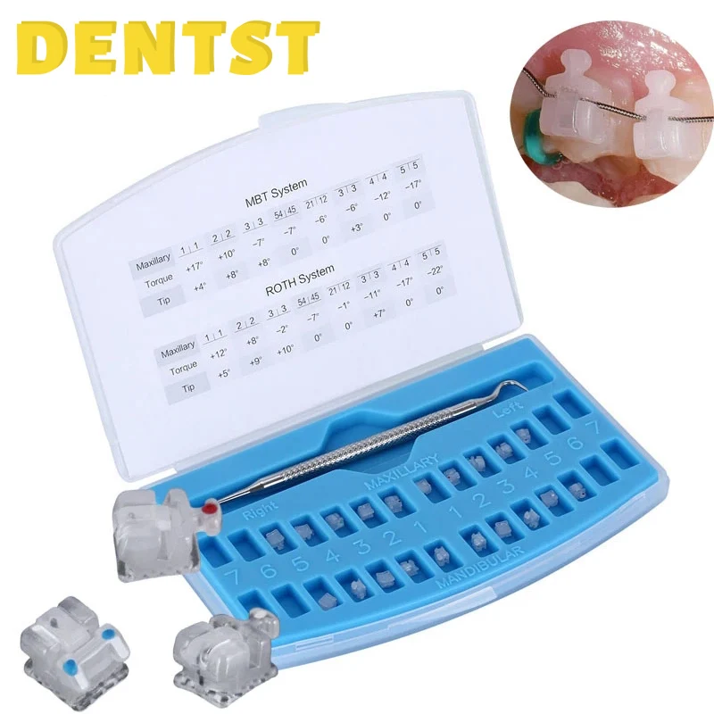 

Ортодонтический стоматологический самолигирующий керамический кронштейн Dentst 20 шт./компл. Roth / MBT 0,022 с крючком 3-4-5 + стоматологический инструмент стоматология