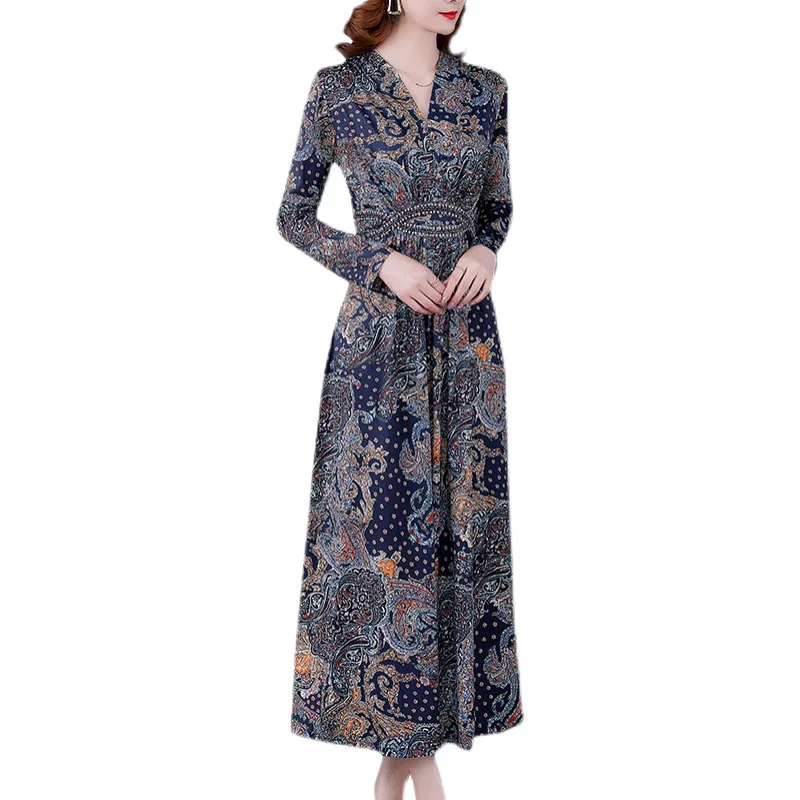 Женское трикотажное платье-макси с длинным рукавом х/б | Женская одежда