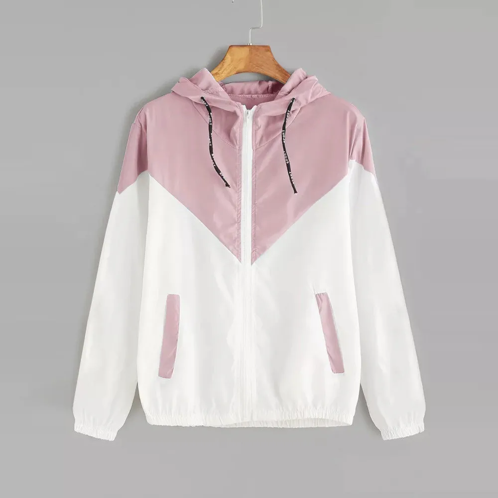 Куртка женская в стиле Харадзюку тонкая спортивная с длинным рукавом капюшоном