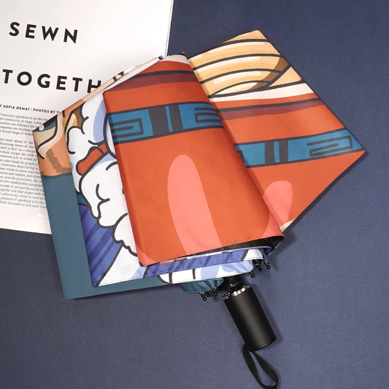 

Fully automatic folding umbrella creative illustration umbrella clear rain gel umbrella men's and women's general umbrella