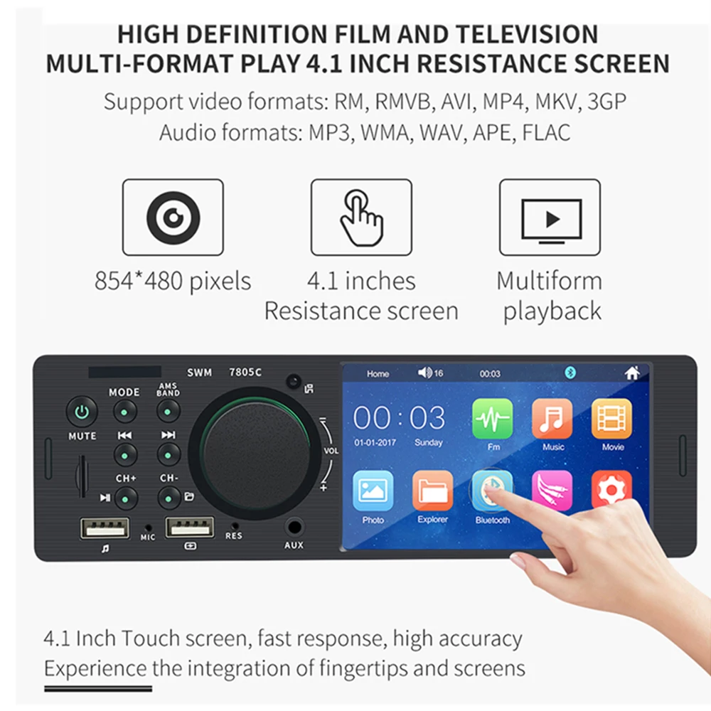 Автомагнитола 1 Din FM-радио Bluetooth мультимедийный mp5-плеер 4 дюйма автомобильная