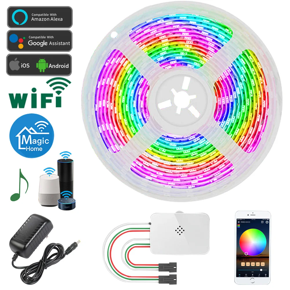 

Wifi LED Pixel Strip Lights RGBIC Addressable RGB IC Dream Color Magic Rainbow Chasing Effect 5050 12V Colorful Tape Music Sync