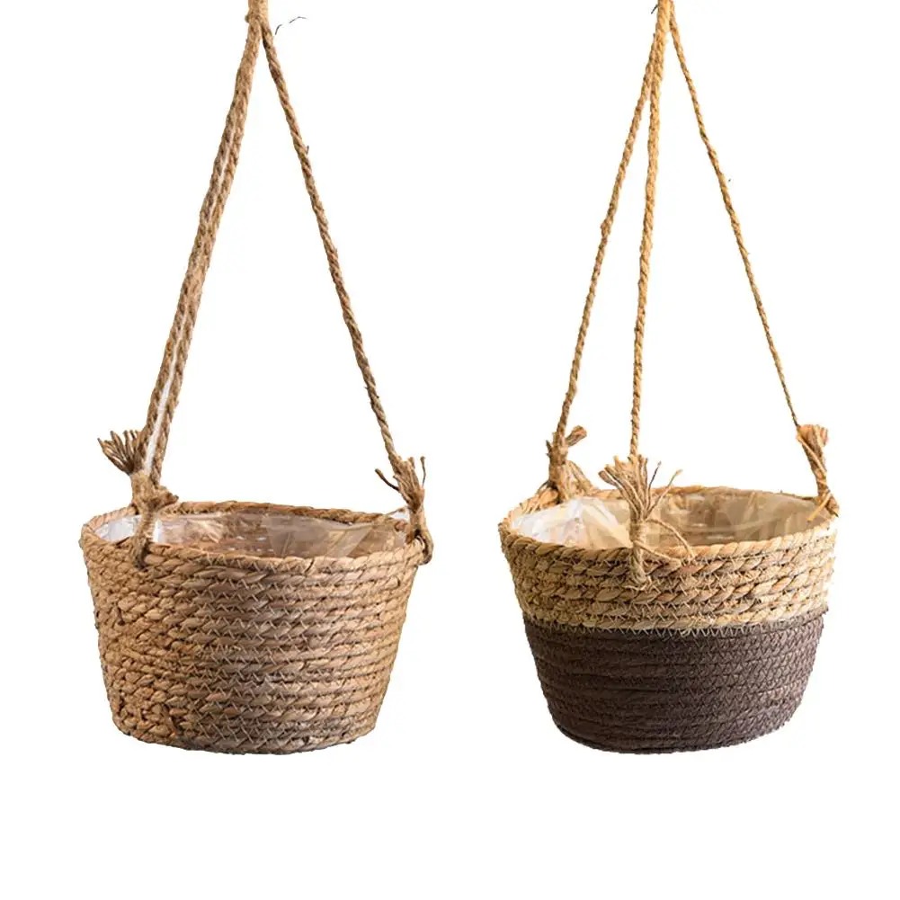 Плетеная корзина из натуральной соломы садовая горшечная ваза подвесная ротанга