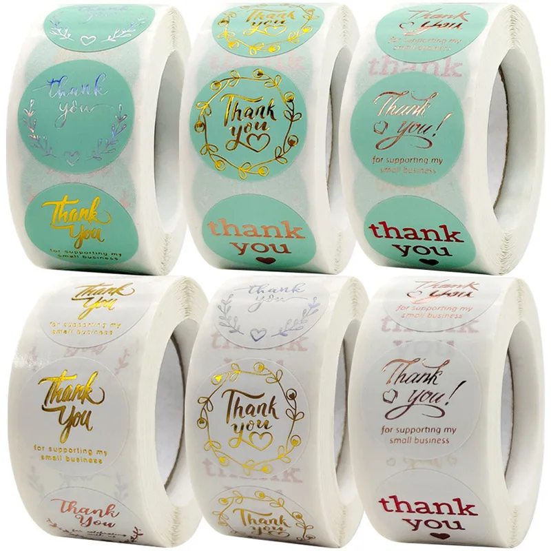 

500pcs 1in Thank You Labels Gift Bags Boxes Sealing Paper Sticker Green White Wedding Birthday Party Shower Christmas Decoration