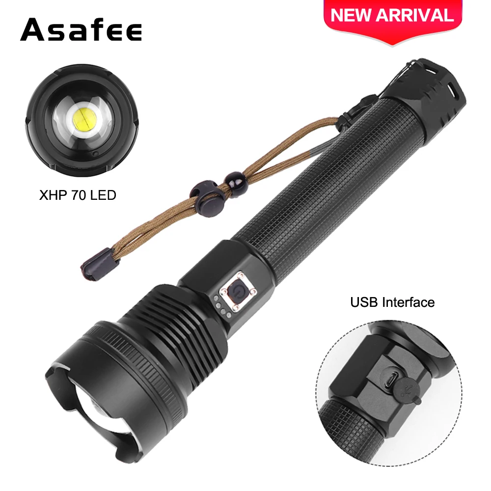 Светодиодный фонарик Asafee XHP70 высокой мощности перезаряжаемый масштабируемый с USB