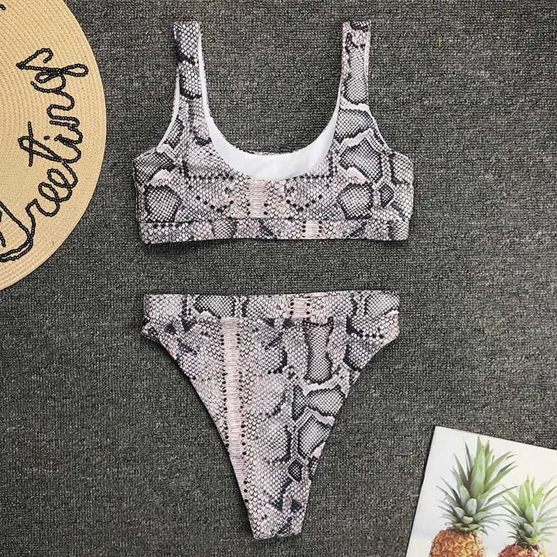 INGAGA Высокая Талия бикини пуш ап купальник для женщин принт змеиная кожа модные