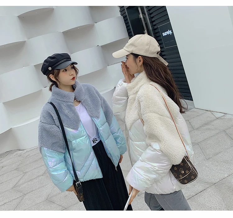 Зимняя куртка женская имитация ягненка вниз сплайсинга хлопковое длинное пальто досуг Harajuku Dames Jassen зима Veste Femme парка