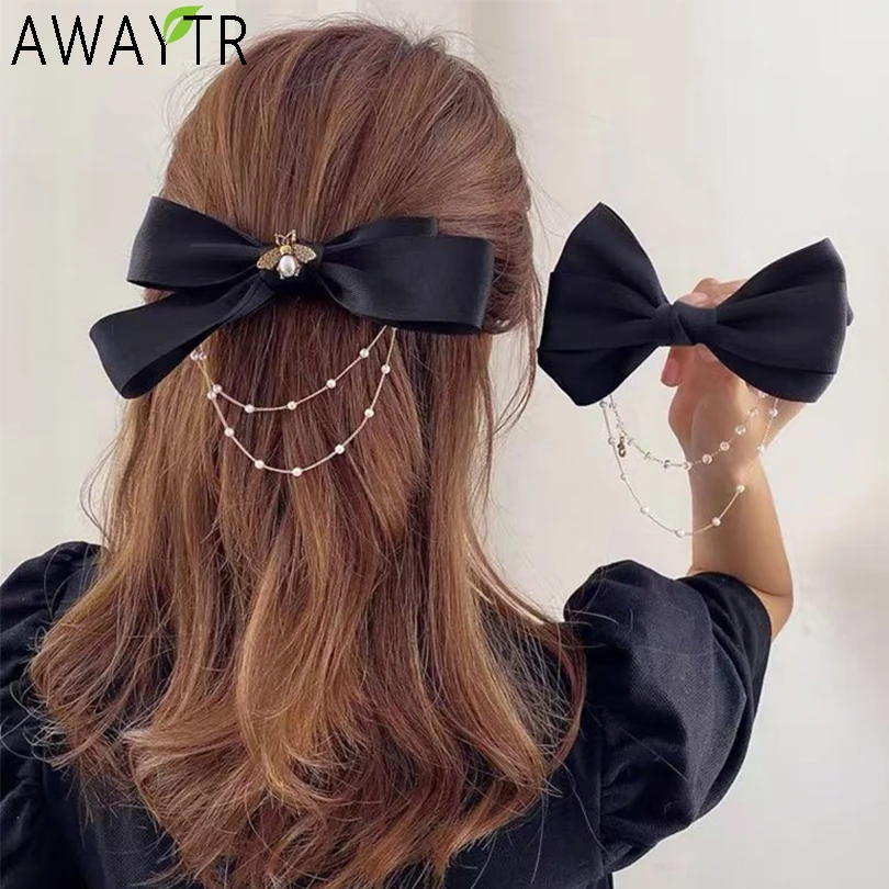 AWAYTR-horquillas de cadena con perlas para mujer, pinzas para el pelo con diamantes de imitación, cinta para el pelo, accesorios para el cabello
