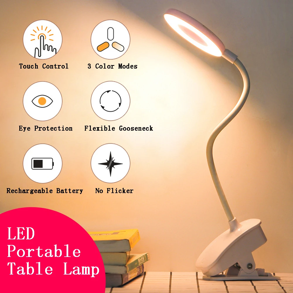 

Flexo Table Lamp For Bedroom Led Lamp Touch 3 Modes Clip Night Light Magnifier Desk Ring Lamp USB Rechargeable Baseus Office