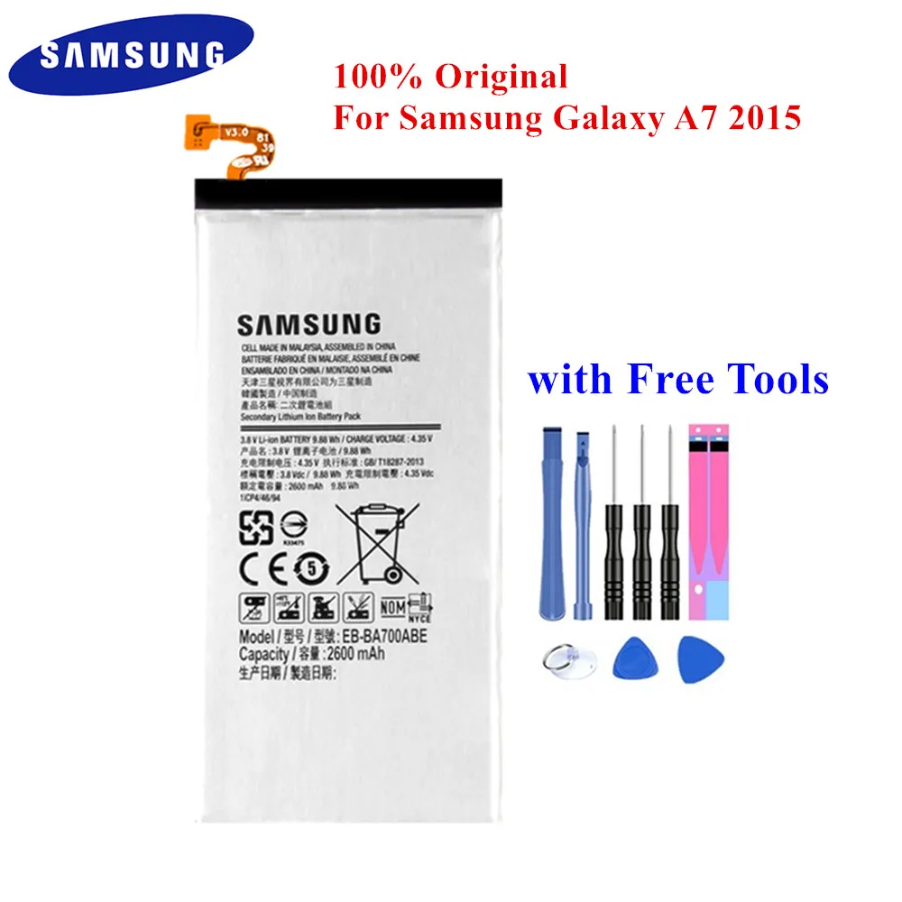 100% Оригинальный аккумулятор для Samsung Galaxy A7 2015 A700 EB BA700ABE A700FD A700K A700L A700S A700X 2600 мАч с