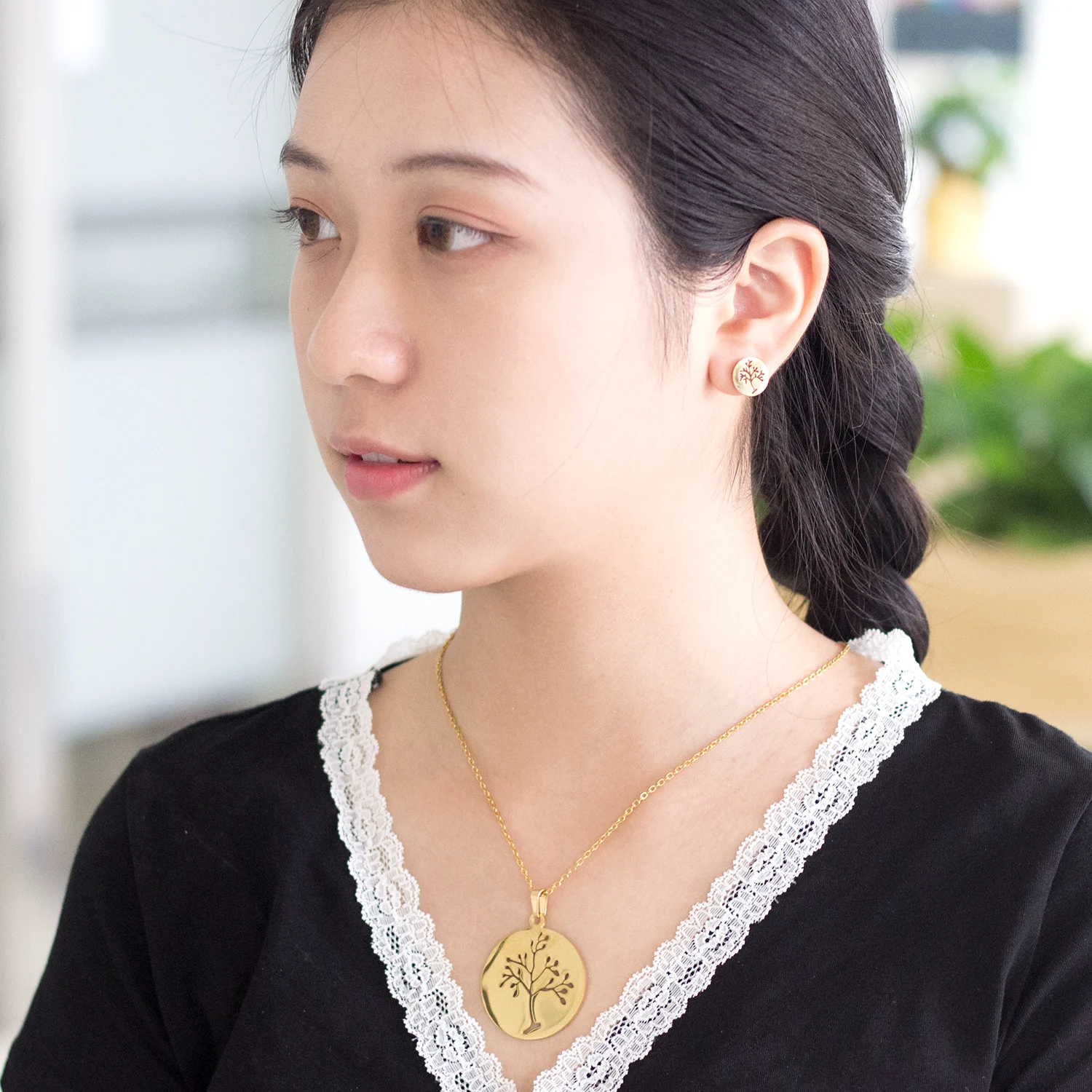 Ожерелье LUXUKISSKIDS с пружинным деревом круглой огранкой подвеска серьгами модный