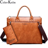 Celinv Koilm High Quality Men Briefcases Set inch Laptop Business Bags Handbags Leather Office Shoulder Bags Large Capacity