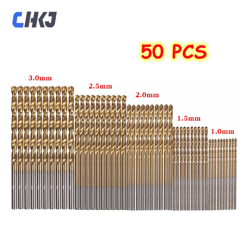 

50Pcs Titanium-Plated Twist Drill Bits High-Speed Steel Micro-Opening Straight Shank Twist Drill For Cutting Drilling Polishing