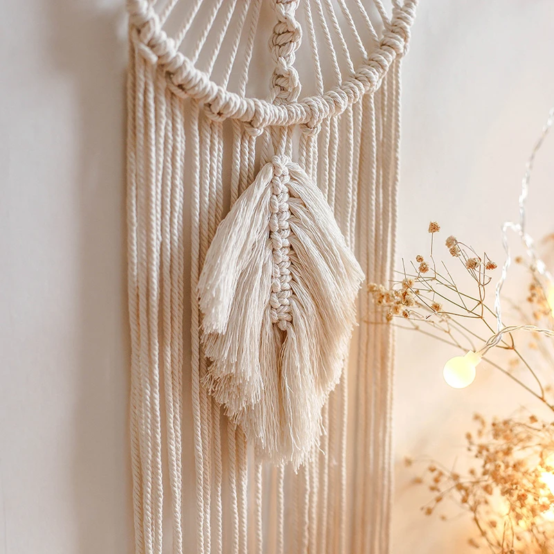 

Macrame Hanging Ornaments Round Cotton Rope Iron ring Tapestry Bedroom