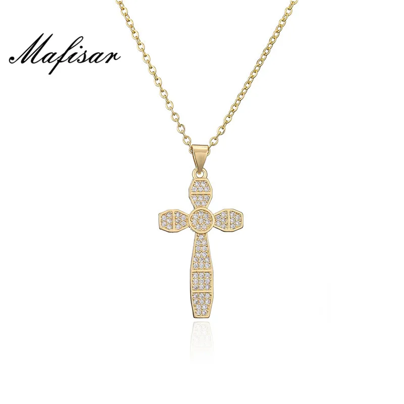 Кулон крест Mafisar для мужчин и женщин ожерелье золотистого цвета с кубическим