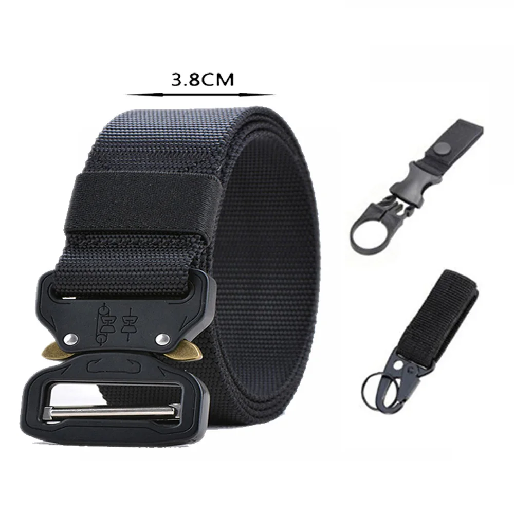 01 black 2 hook Тактический ремень Военный нейлоновый тренировочный пояс сверхмощный Cinturon Tactico металлическая Автоматическая пряжка Охотничьи аксессуары 3,8 см - Цвет: 01 black 2 hook