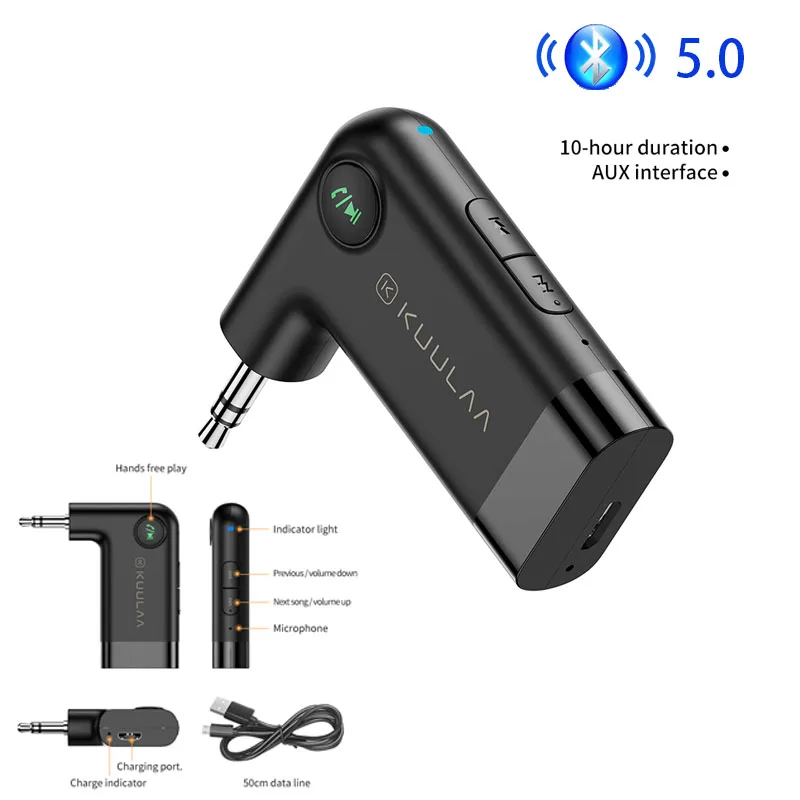 

KUULAA AUX Bluetooth-compatible 5.0 Receiver Transmitter Wireless Audio Receiver Adapter In The Car Accessories Handsfree Stereo
