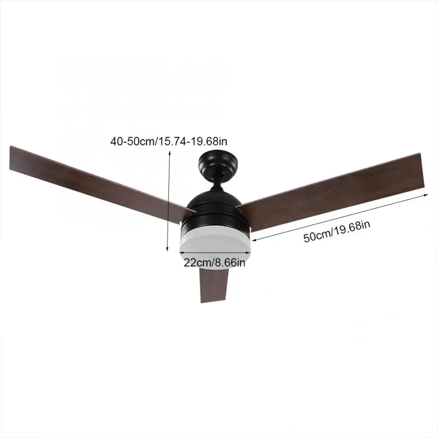 

52 inch Ceiling Fan with LED Light 3 Blades Remote Control Ceiling Fans for Home Indoor Bedroom Living Room 220V 65W