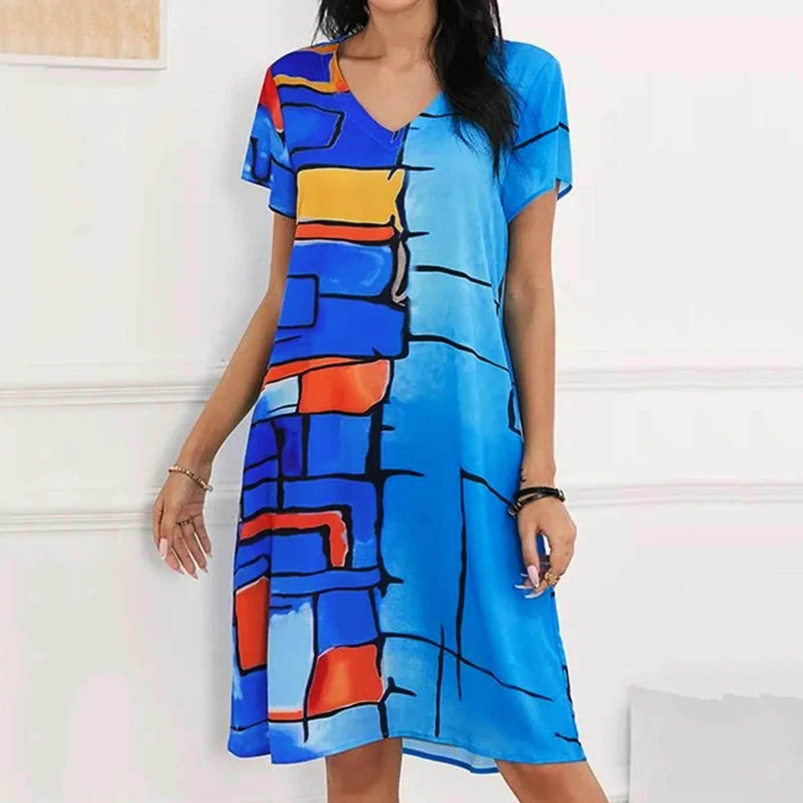 2021 Летние Новые миди платья для женщин Женская мода короткий рукав роковой v