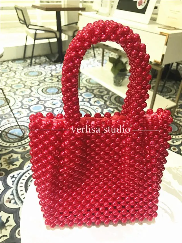 

Luxury Brand Hand-woven Pearl bags DIY Solid Color Women Beaded Handbag Elegant Evening Bag Retro Designer Quality Handbag